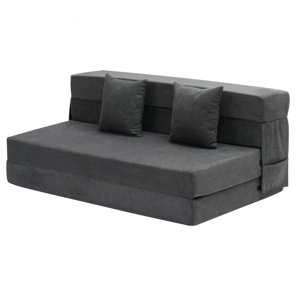 VEVOR 3 in 1 Klappsofa faltbares Schlafsofa mit 2 Kissen & waschbarem Bezug, umwandelbarer Schlafsessel aus 25D Memory Foam, Couch für Wohnzimmer Schlafzimmer, Dunkelgrau (Queen / 2060x1545x150mm)