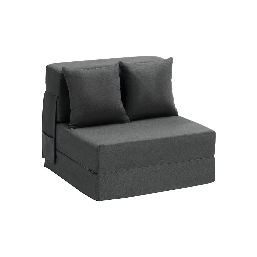 VEVOR 3 in 1 Klappsofa faltbares Schlafsofa mit 2 Kissen & waschbarem Bezug, umwandelbarer Schlafsessel aus 25D Memory Foam, Bettcouch für Wohnzimmer Schlafzimmer, Dunkelgrau (Einzelbett)