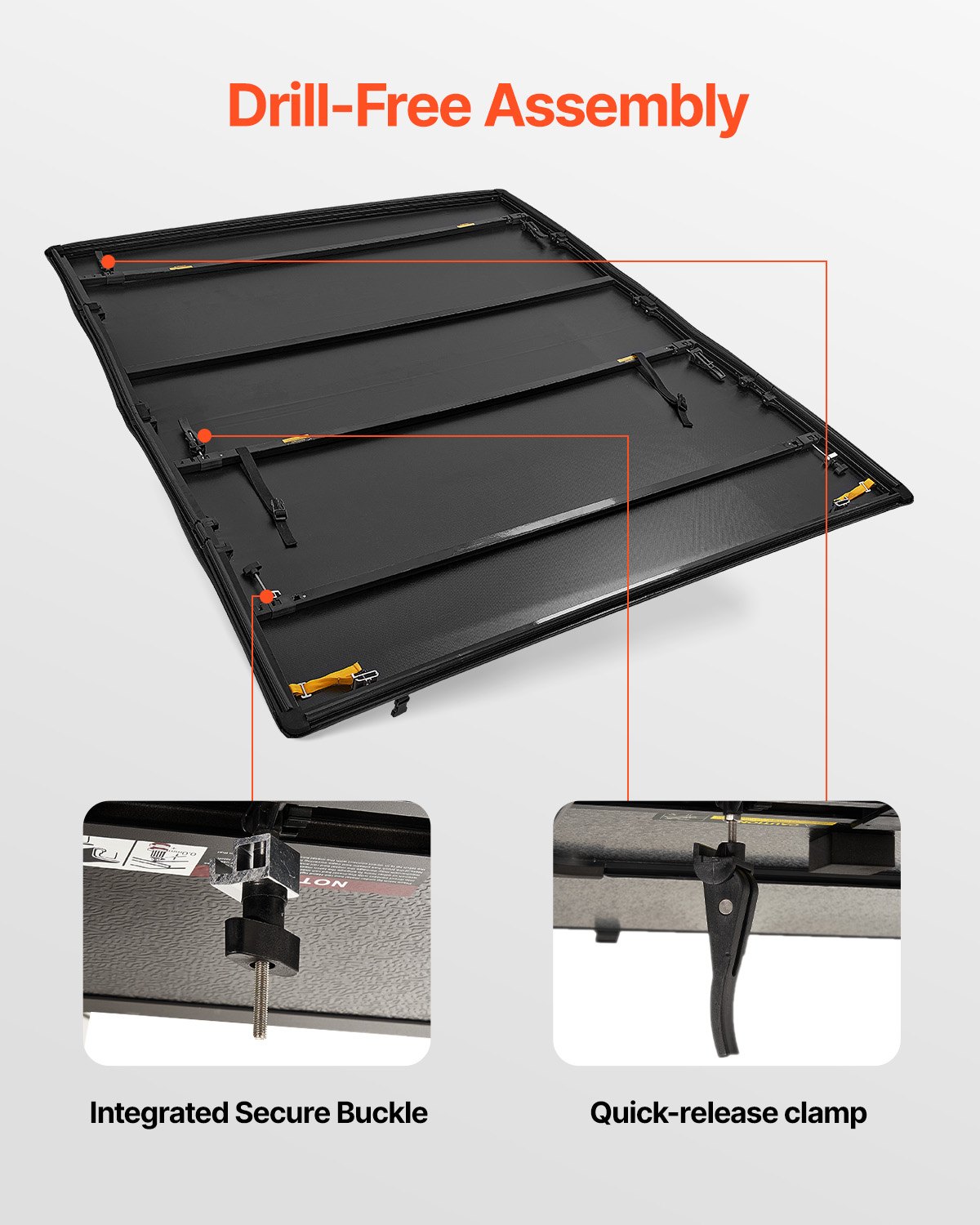 VEVOR Vierfach faltbare Ladeflächenabdeckung, kompatibel mit Dodge Ram 1500 (inkl. Classic und New) von 2002–2024, Dodge Ram 2500 3500 (inkl. Classic und New), Fleetside 6,4' (76,3") Ladefläche