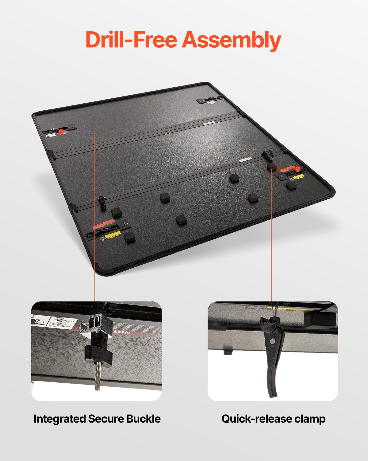 VEVOR Dreifach faltbare Ladeflächenabdeckung, Kompatibel mit 2009-2024 Ram 1500 (19-24 Classic/New Body), Fleetside 5,7' (67,4") Ladefläche ohne Rambox, Passend für 5,7' x 5,5' Innenladefläche