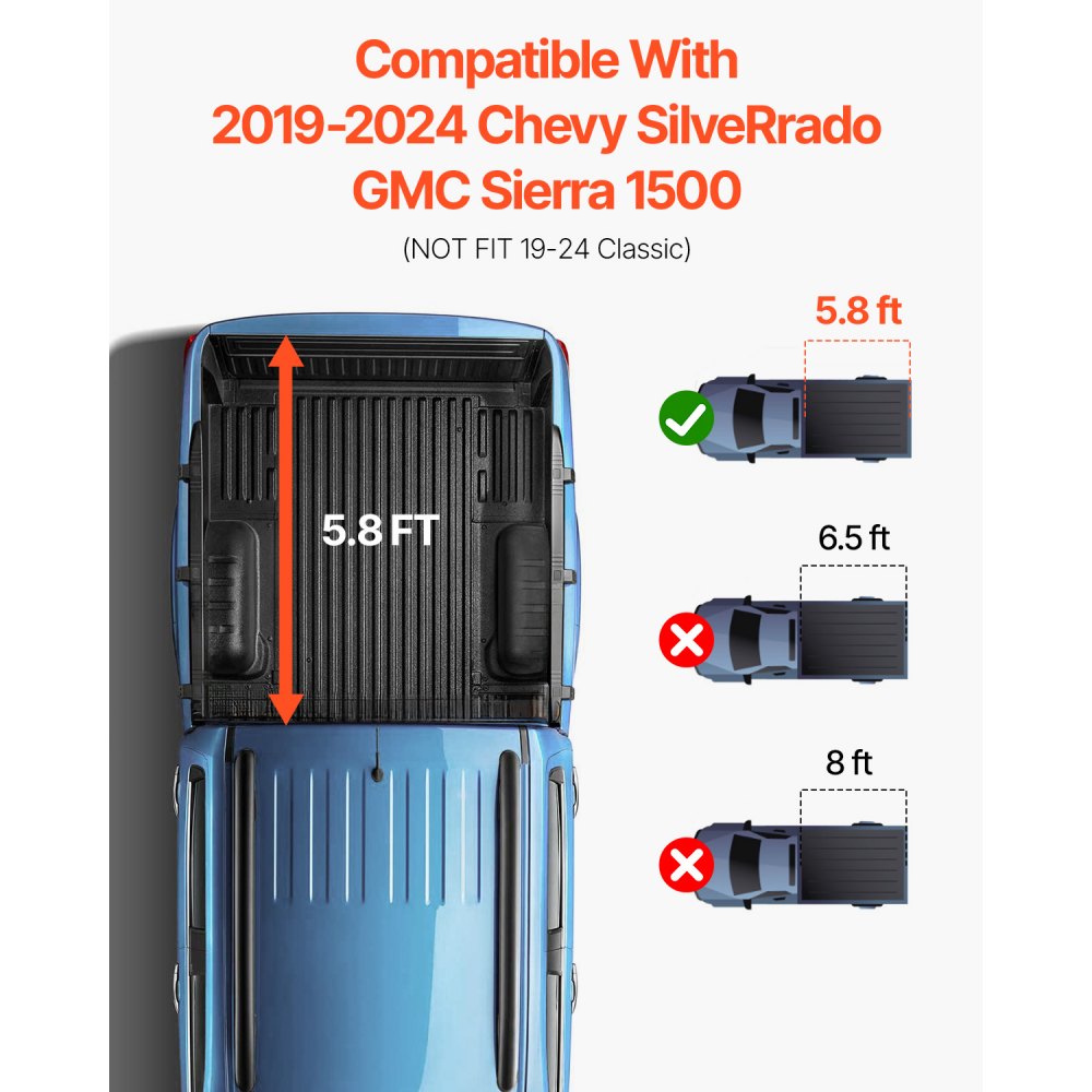 VEVOR Dreifach faltbare Ladeflächenabdeckung, kompatibel mit 2019-2024 Chevy Silverado GMC Sierra 1500 (NICHT PASSEND für 19-24 Classic) 5'8" Ladefläche, passend für 5,8' x 5,3' (70" x 63,3")