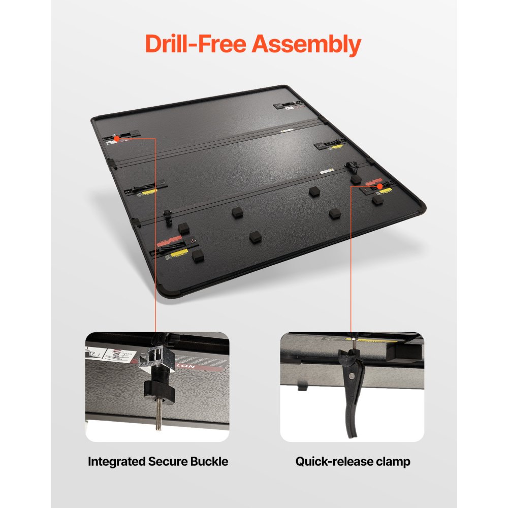 VEVOR Dreifach faltbare Ladeflächenabdeckung, Kompatibel mit 1999-2024 Ford F-250 F-350 Super Duty, Styleside 6,75' (81", 82") Ladefläche, Passend für 6,7' x 5,4'/6,8' x 5,6' Innenladefläche