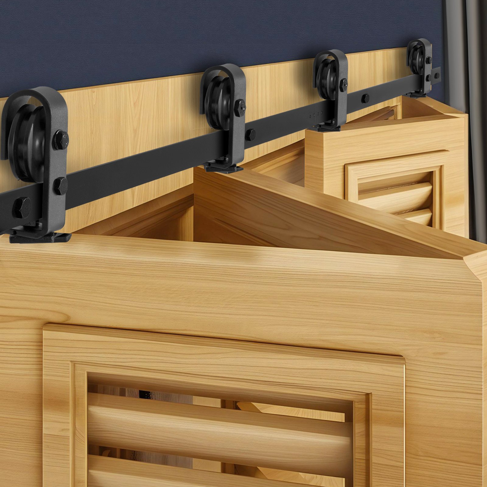 VEVOR Schiebetürsystem für faltbare Schiebetüren, 193 cm Schiebetürbeschlag, geeignet für vier 45,7 cm große Schrank-, Speisekammer- & Wäschetüren (nicht im Lieferumfang enthalten)