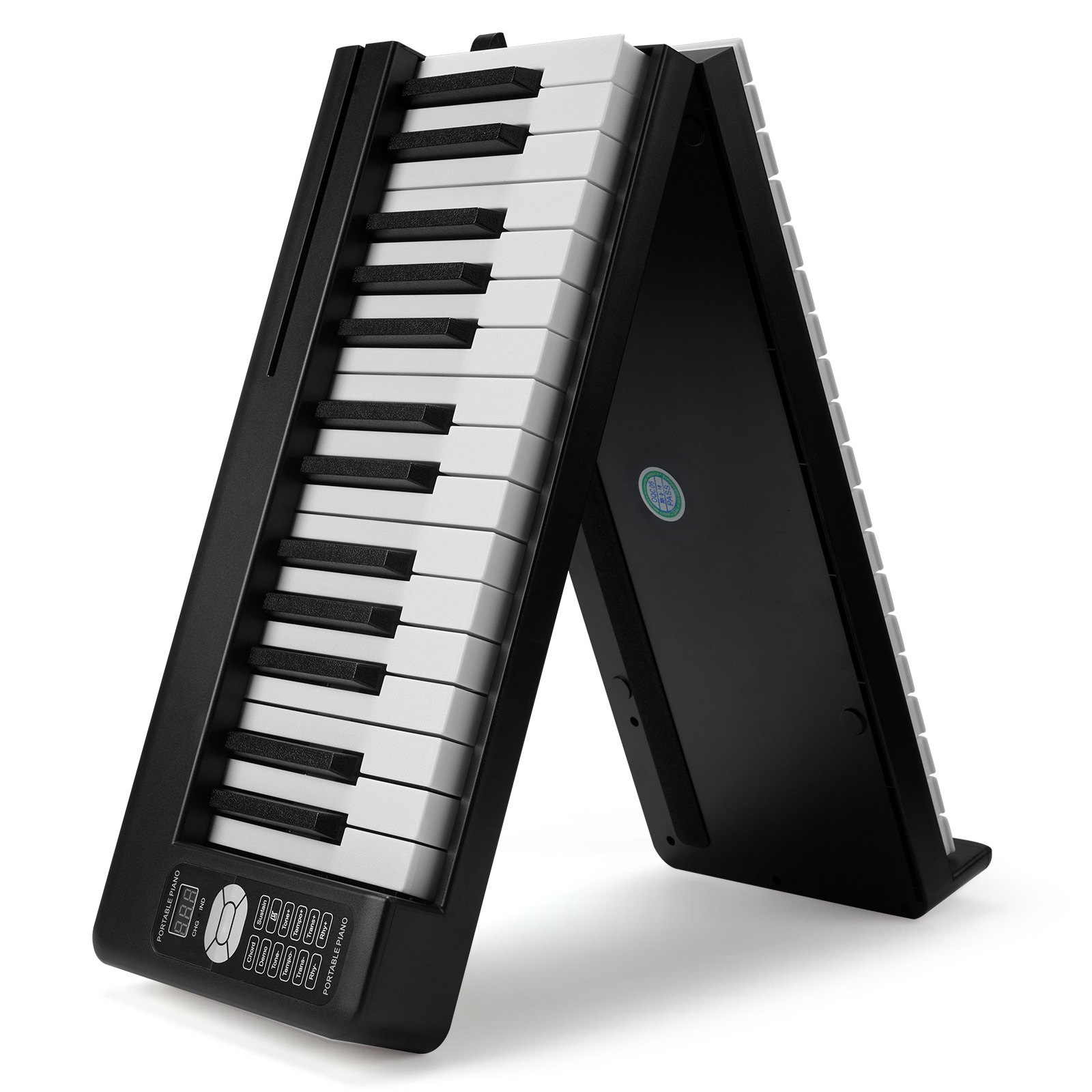 VEVOR 61-Key Folding Piano, Bluetooth and MIDI, Portable Electronic Digital Folding Piano with Sustain Pedal, Touch-Sensitive Illuminated Keys, Bag, Rechargeable for Beginners, Teens and Adults, Black