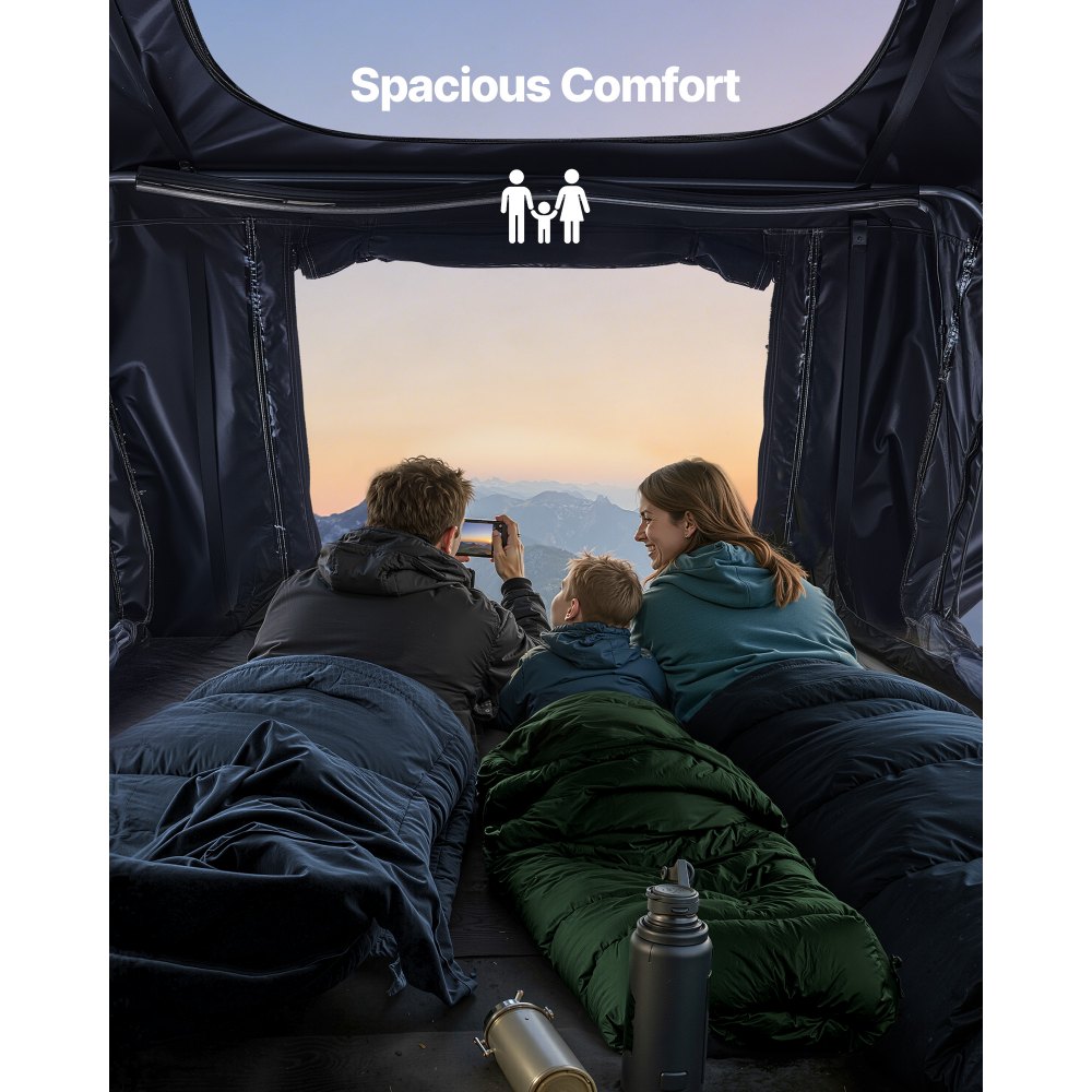 VEVOR Autodachzelt Hartschalen für 2-3 Personen, Faltbares Campingzelt aus Aluminium mit Dreifarbiger LED-Beleuchtung & Dicker Matratze & 10 Fenstern, Wasserfest & Windicht, für Jeep SUV Pickup