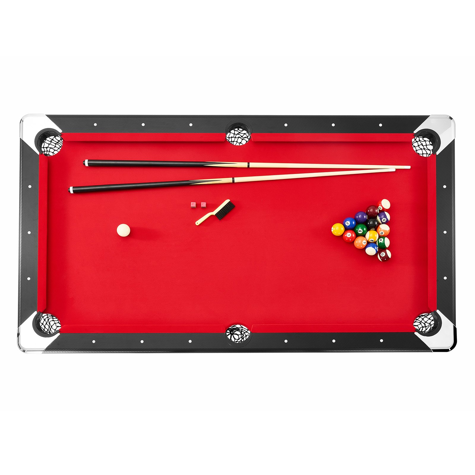 VEVOR Pool Table, 1.9 m Pool Table, Portable & Foldable Table, Pool Table Set incl. Balls, Cues, Chalk, Black with Red Cloth, Perfect for Family Game Rooms, Children and Adults