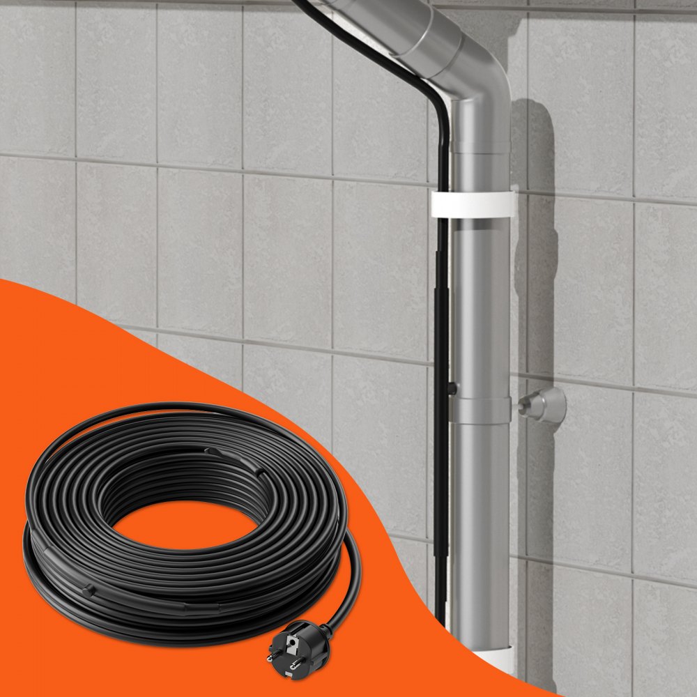 VEVOR Selbstregulierendes Rohrheizkabel, 36,6 m, 16,4 W/m, Heizkabel Frostschutz, Wasserrohr-Heizkabel mit eingebautem Thermostat schützt PVC-Schläuche, Metall- & Kunststoffrohre vor dem Einfrieren