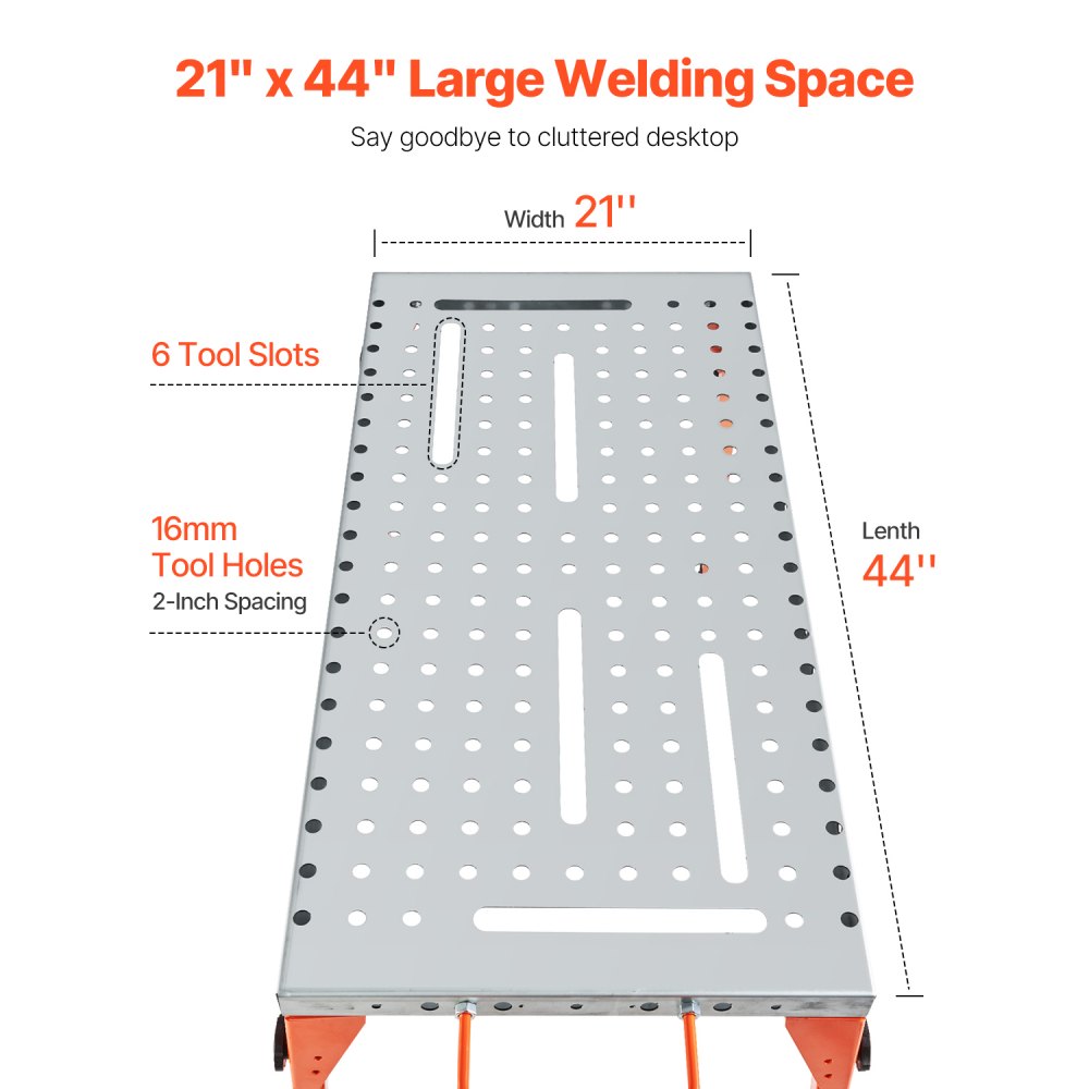 VEVOR Faltbarer Schweißtisch 533x1118mm, 226 kg Tragkraft, Werktisch mit 4-stufiger Höhenverstellung, Werkbank mit 6 Werkzeugschlitzen und 16mm Befestigungslöchern für Reparatur von Schweißbaugruppen