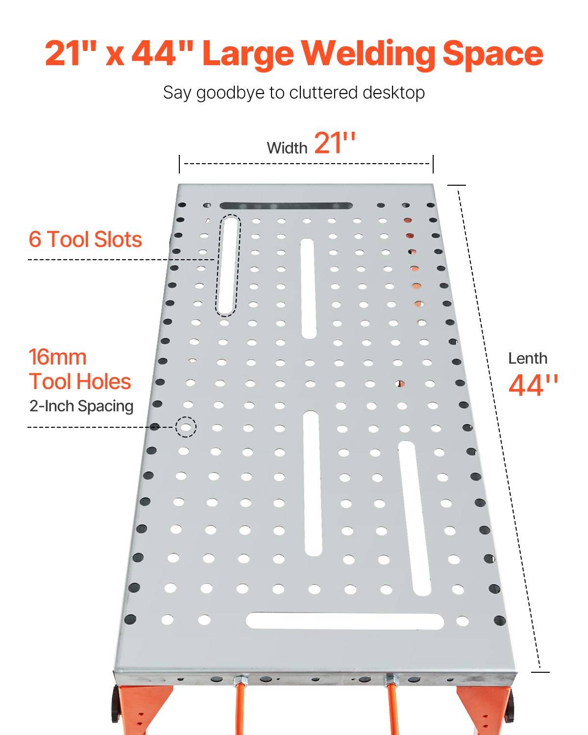 VEVOR Faltbarer Schweißtisch 533x1118mm, 226 kg Tragkraft, Werktisch mit 4-stufiger Höhenverstellung, Werkbank mit 6 Werkzeugschlitzen und 16mm Befestigungslöchern für Reparatur von Schweißbaugruppen