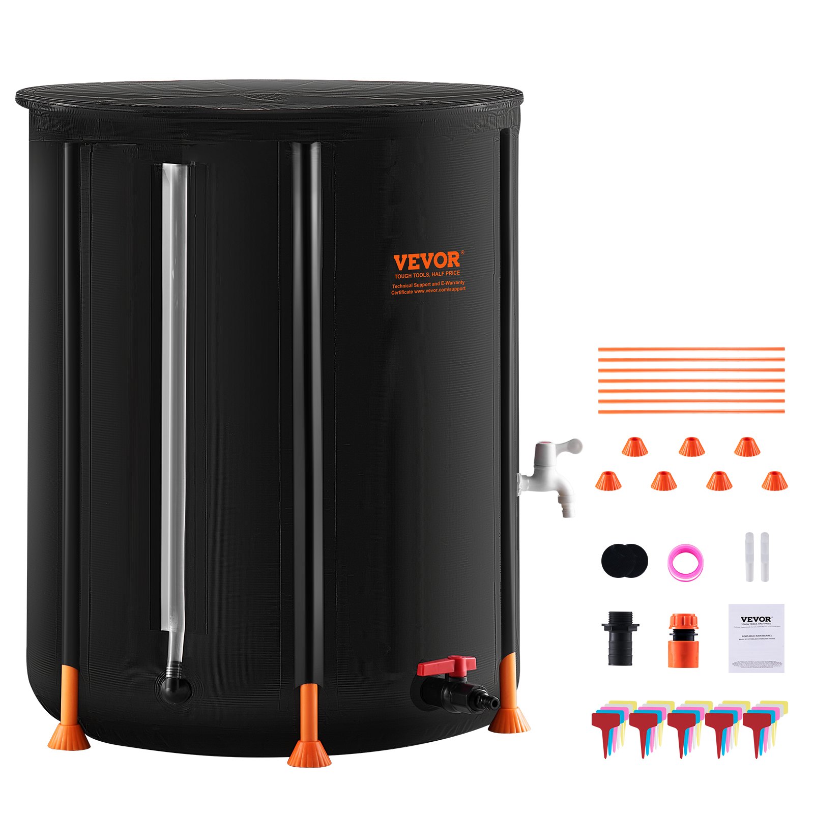 VEVOR Faltbare Regentonne, 100 Gallonen/380 L tragbarer Wassertank, PVC-Regenwassersammeltonne mit Zapfhähnen und Überlaufset, Wasserfass für Gartenwasserfänger