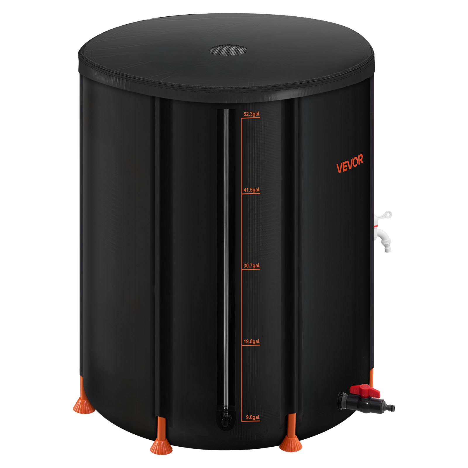 VEVOR Regentonne faltbar, 201 L tragbares Regenfass, Regenwassertank, 1000D PVC-Regenwassersammelsystem, Wassertank, Regenwassertonne mit Zapfhahn und Überlaufset, Schwarz