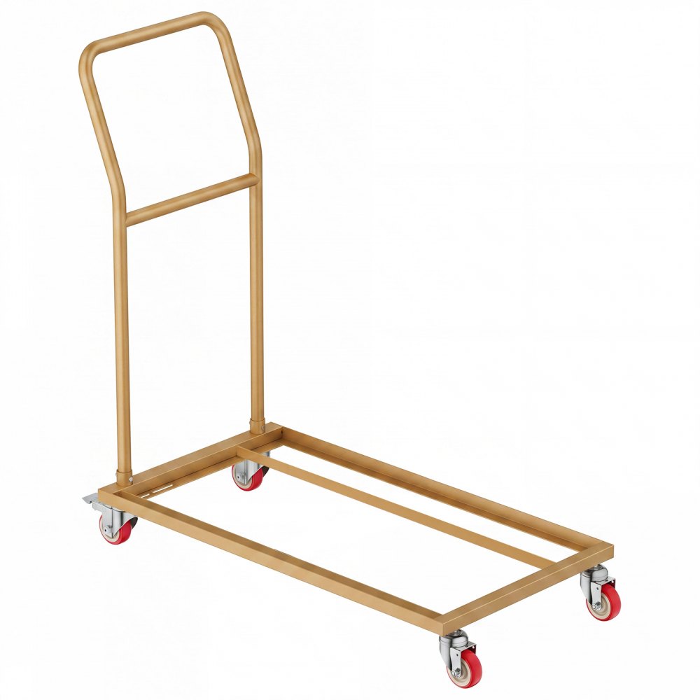 VEVOR Klappstuhlwagen für 25 Stühle Vertikaler Stuhlständer 136kg L-förmig, Stuhlwagen zur Lagerung & Transport für Veranstaltungen, Kohlenstoffstahl, Schwenkräder mit Bremsen, mit Griff, Goldbraun