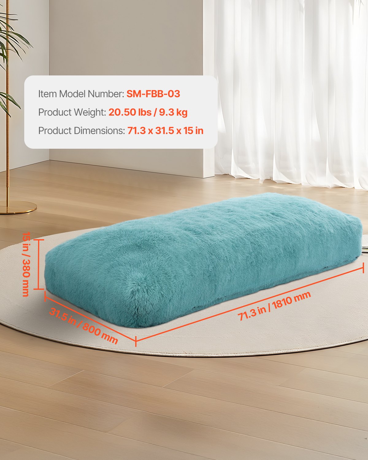 VEVOR Sitzsack Sitzkissen Bean Bag Erwachsene (1810 x 800 x 380 mm) mit abnehmbarem & waschbarem Bezug, gefüllt mit flauschiger Plüsch und hochdichter Schaumstofffüllung, Bodensitzsack Blau