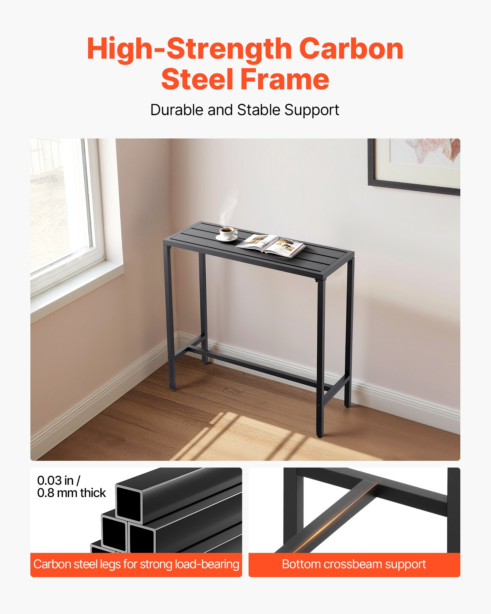 VEVOR Bartisch, 1000 x 375 x 980 mm, Bistrotisch, Stehtisch mit Metallgestell, rechteckige Esstische, Küchentisch, Tresentisch, Partytisch, Gartenmöbel für Balkon, Garten, Poolrand