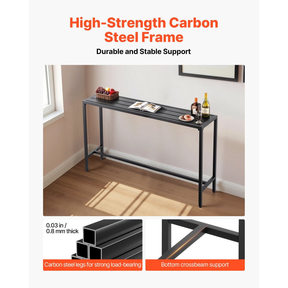 VEVOR Bartisch, 1600 x 375 x 980 mm, Bistrotisch, Stehtisch mit Metallgestell, rechteckige Esstische, Küchentisch, Tresentisch, Partytisch, Gartenmöbel für Balkon, Garten, Poolrand