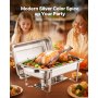 VEVOR Chafing Dish Buffet Speisenwärmer (7,5 L), 2 Stk. mit 2 Pfannen in voller Größe, rechteckiger Catering-Wärmespender mit Deckel & Brennstoffhalter, für Hochzeiten Partys Bankette Silber