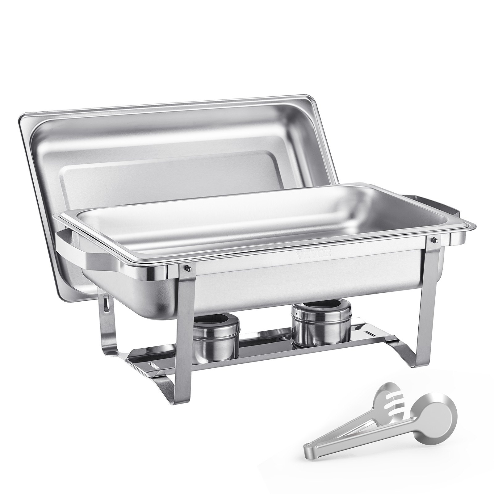 VEVOR Chafing Dish Buffet Speisenwärmer (7,5 L), 2 Stk. mit 2 Pfannen in voller Größe, rechteckiger Catering-Wärmespender mit Deckel & Brennstoffhalter, für Hochzeiten Partys Bankette Silber