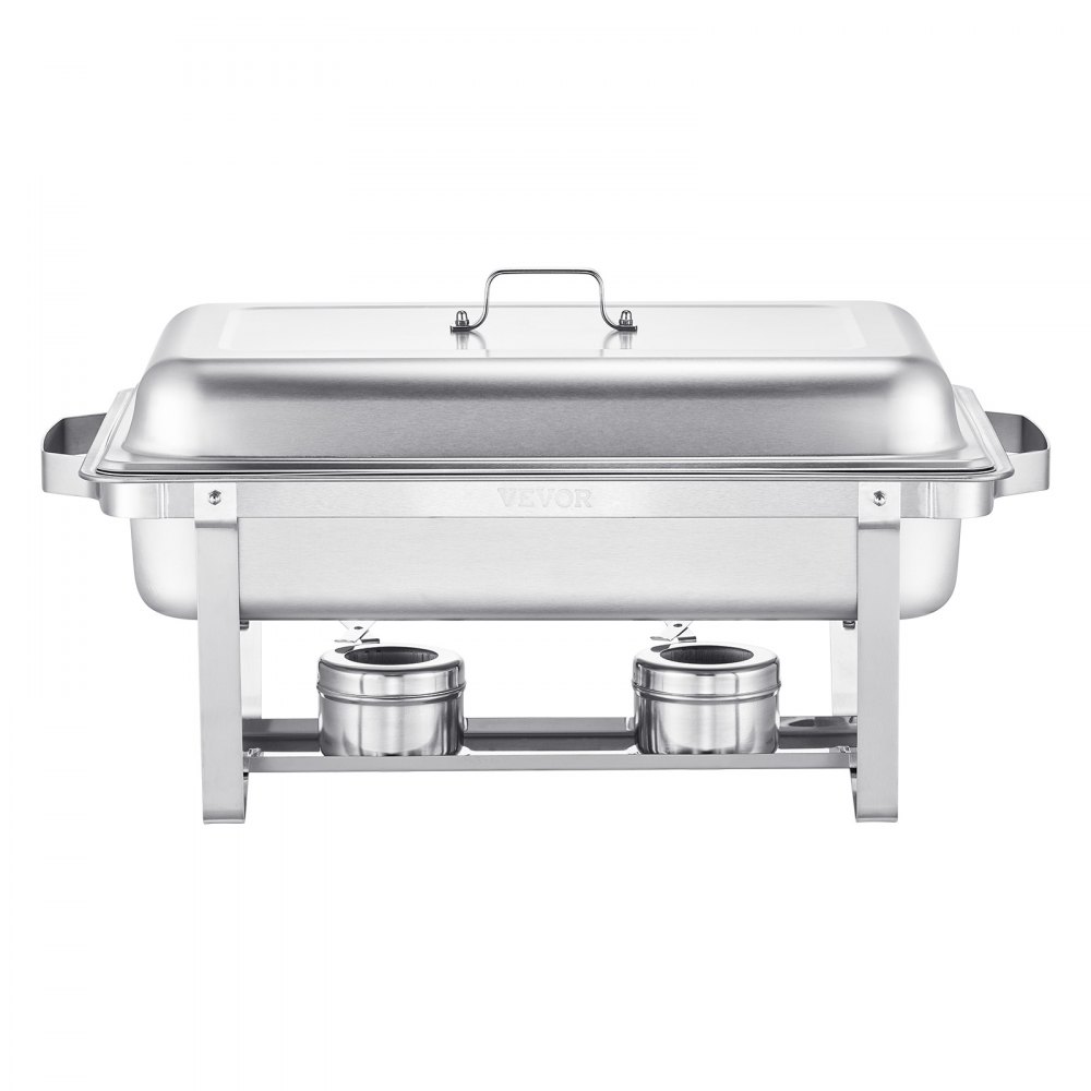 VEVOR Chafing Dish Buffet-Set 4 Stk. Edelstahl-Speisenwärmer mit 4 Pfannen in voller Größe (7,5 L), rechteckiger Catering-Wärmespender mit Deckel & Wasserpfannenständer & Brennstoffhalter Buffet