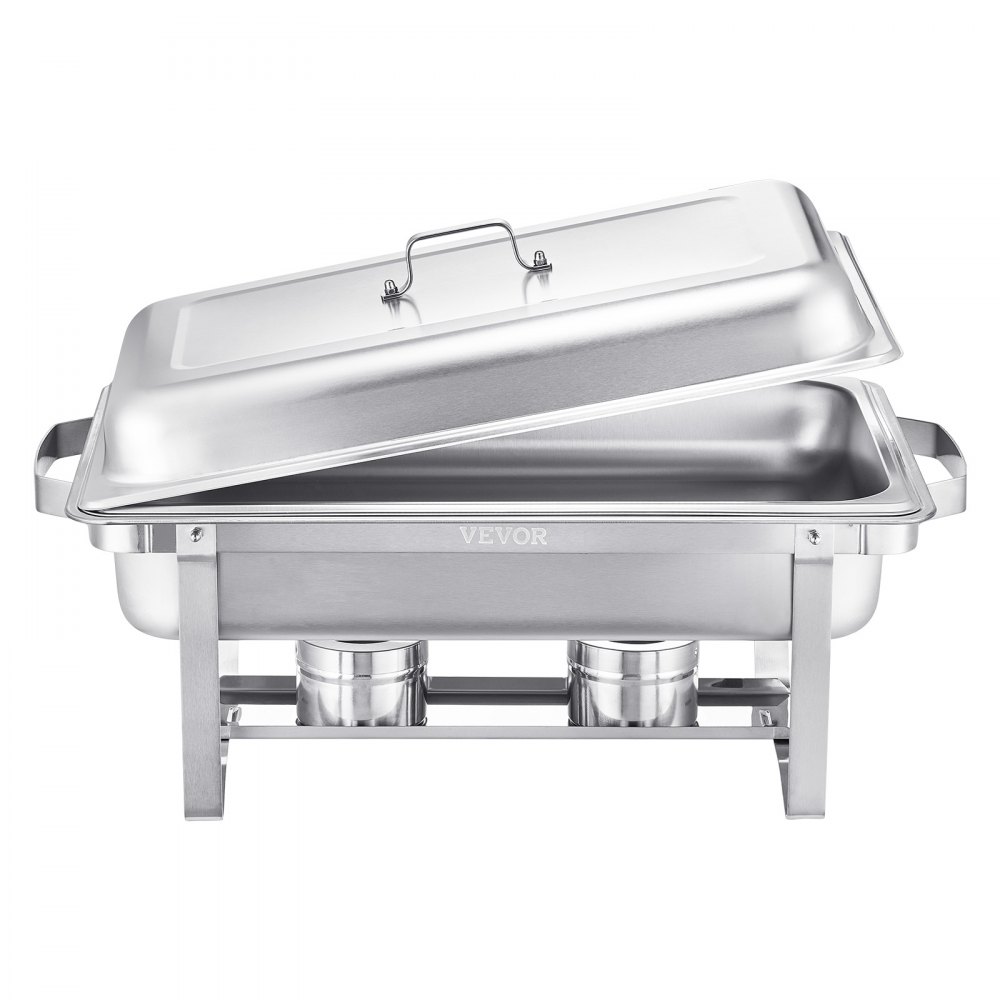 VEVOR Chafing Dish Buffet Edelstahl-Chafing Dish mit 6 Pfannen in voller Größe (7,5 L), rechteckiger Catering-Wärmespender mit Deckel & Wasserpfannenständer & Brennstoffhalter, für Partys, Silber