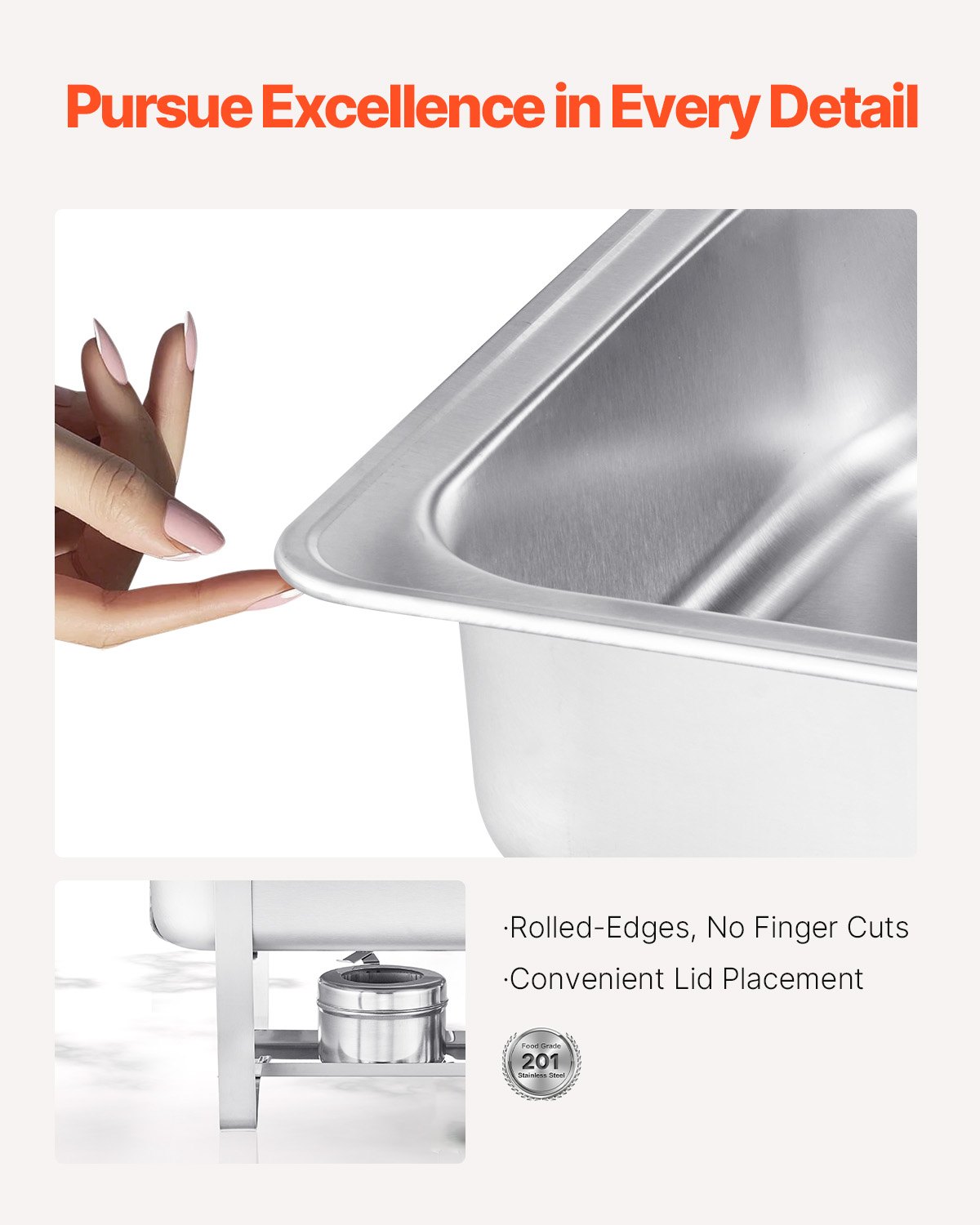 VEVOR Chafing Dish Buffet Edelstahl-Chafing Dish mit 6 Pfannen in voller Größe (7,5 L), rechteckiger Catering-Wärmespender mit Deckel & Wasserpfannenständer & Brennstoffhalter, für Partys, Silber