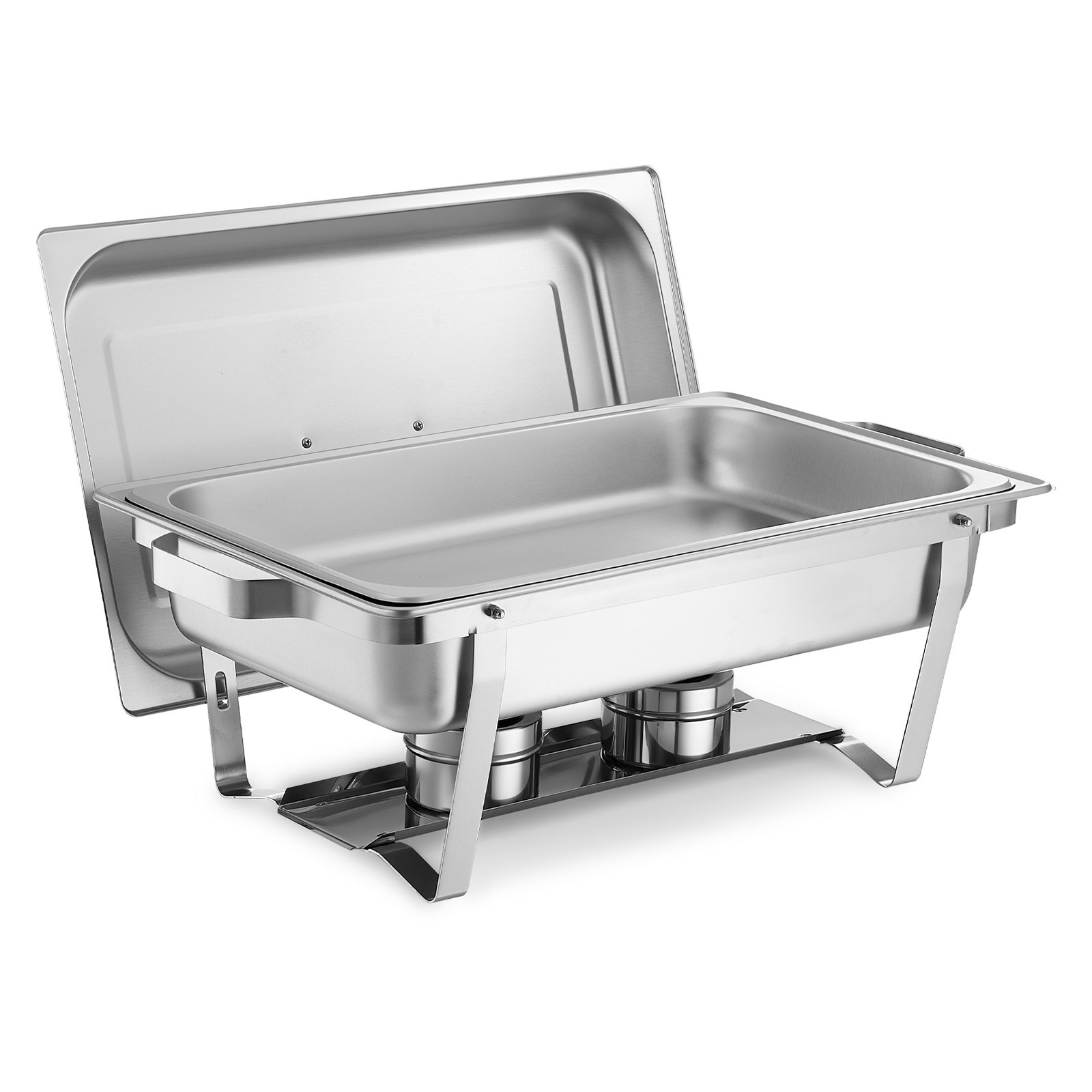 VEVOR rechteckiger Chafing Dish Set 8,5 L Speisenwärmer (2 Stk.) Buffet Warmhaltebehälter mit Griff & 1 Lebensmittelzange & Deckel & Brennstoffhalter, geeignet für Bankett Party Hochzeit Silber