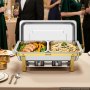 VEVOR Chafing Dish 2er-Set je 8,52 L Edelstahl Warmhaltebehälter Ideal für Hochzeiten, Partys und Bankette, 1 Behälter in Voller Größe und 2 Behälter in Halber Größe, , Servierzange, Glasschale