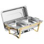 VEVOR Chafing Dish 2er-Set je 8,52 L Edelstahl Warmhaltebehälter Ideal für Hochzeiten, Partys und Bankette, 1 Behälter in Voller Größe und 2 Behälter in Halber Größe, , Servierzange, Glasschale