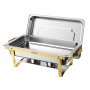 VEVOR Chafing Dish 2er-Set je 8,52 L Edelstahl Warmhaltebehälter Ideal für Hochzeiten, Partys und Bankette, 1 Behälter in Voller Größe und 2 Behälter in Halber Größe, , Servierzange, Glasschale