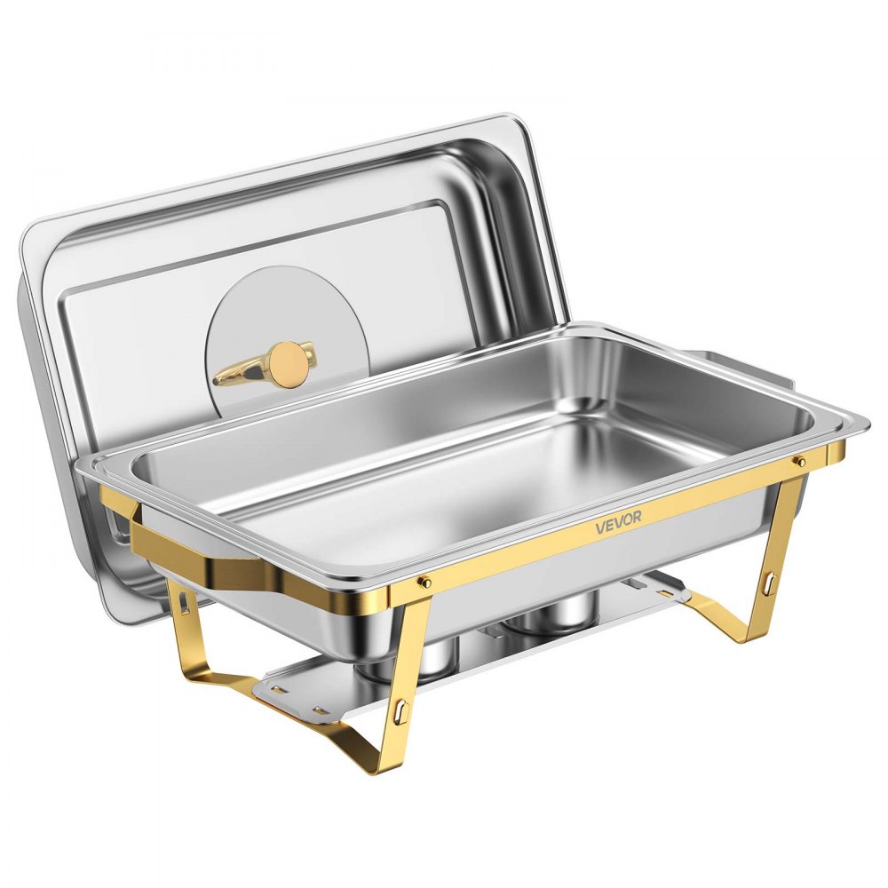 VEVOR 4 Packs Chafing Dishes for Buffet Set, 8.5L Stainless Steel Chafer, for Banquet Party Wedding, Rectangle Buffet Server Warmer, 2 Full & 4 Half-Size Pans, Glass Lid, Fuel Holder, Tong, Glass Pad