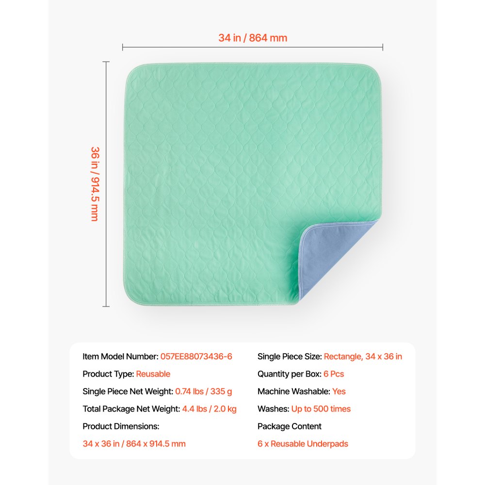 VEVOR  Inkontinenzunterlage, 864x914,5 mm wiederverwendbare Bettunterlagen, super saugfähig & schnell trocknend, Unterlage für Haustiere, Erwachsene, Kinder & ältere Menschen (6er-Pack)