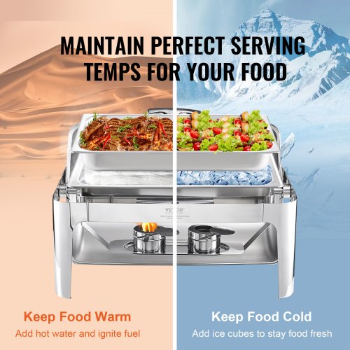 VEVOR Chafing Dish Set 7,5 L – Edelstahl Speisenwärmer, Mit 2 Brennstoffbehältern, Für Buffet & Catering