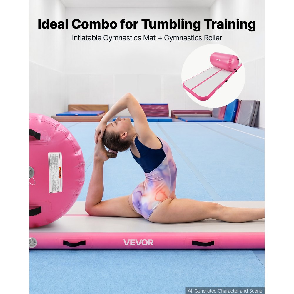 VEVOR Aufblasbares Turnmatten Set 3 x 1 m Gymnastikmatte mit Turnrolle Rosa, für Fitnessstudio Outdoor und Yoga, 3,2 psi, Verstärkte Nähte, Griffe, mit 600-W-Elektroluftpumpe und Aufbewahrungstasche