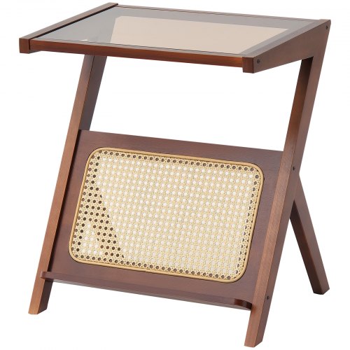 VEVOR Rattan-Couchtisch Z-frmiger Kaffeetisch geflochtenem Bambus-Rattan  mit Platte aus gehrtetem Glas, 50 cm moderner Boho-Couchtisch mit Stauraum  & Beine, fr Wohnzimmer, Schlafzimmer | VEVOR DE