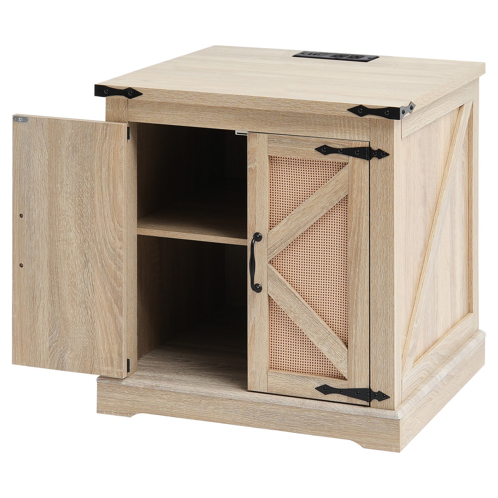 VEVOR Rattan Coffee Table, Rectangular Coffee Table made of PE Rattan with MDF Top in Boho Style with Storage, Retro Metal Hinges & Power Outlet, for Living Room, Bedroom, Small Spaces