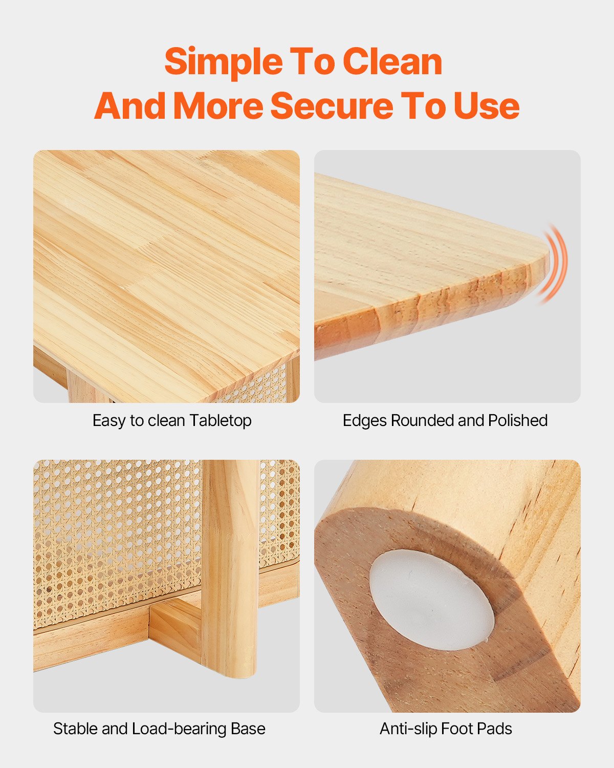 VEVOR Rattan-Couchtisch rechteckiger Kaffeetisch aus geflochtenem Rattanholz mit Tischplatte aus Gummibaumholz, 120 cm moderner Boho-Couchtisch mit Stauraum & Beinen aus Naturholz, für Wohnzimmer