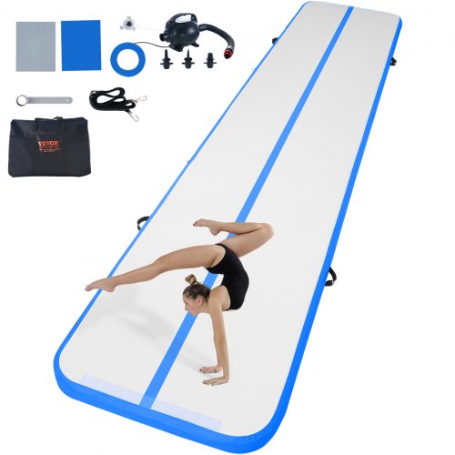 VEVOR Gymnastik-Luftmatte Aufblasbare Gymnastik-Tumbling-Matte, Tumbling-Bahn mit Elektrischer Pumpe, 498 x 101 x 10 cm Trainingsmatten für den Heimgebrauch/Fitnessstudio/Yoga/Cheerleading Blau