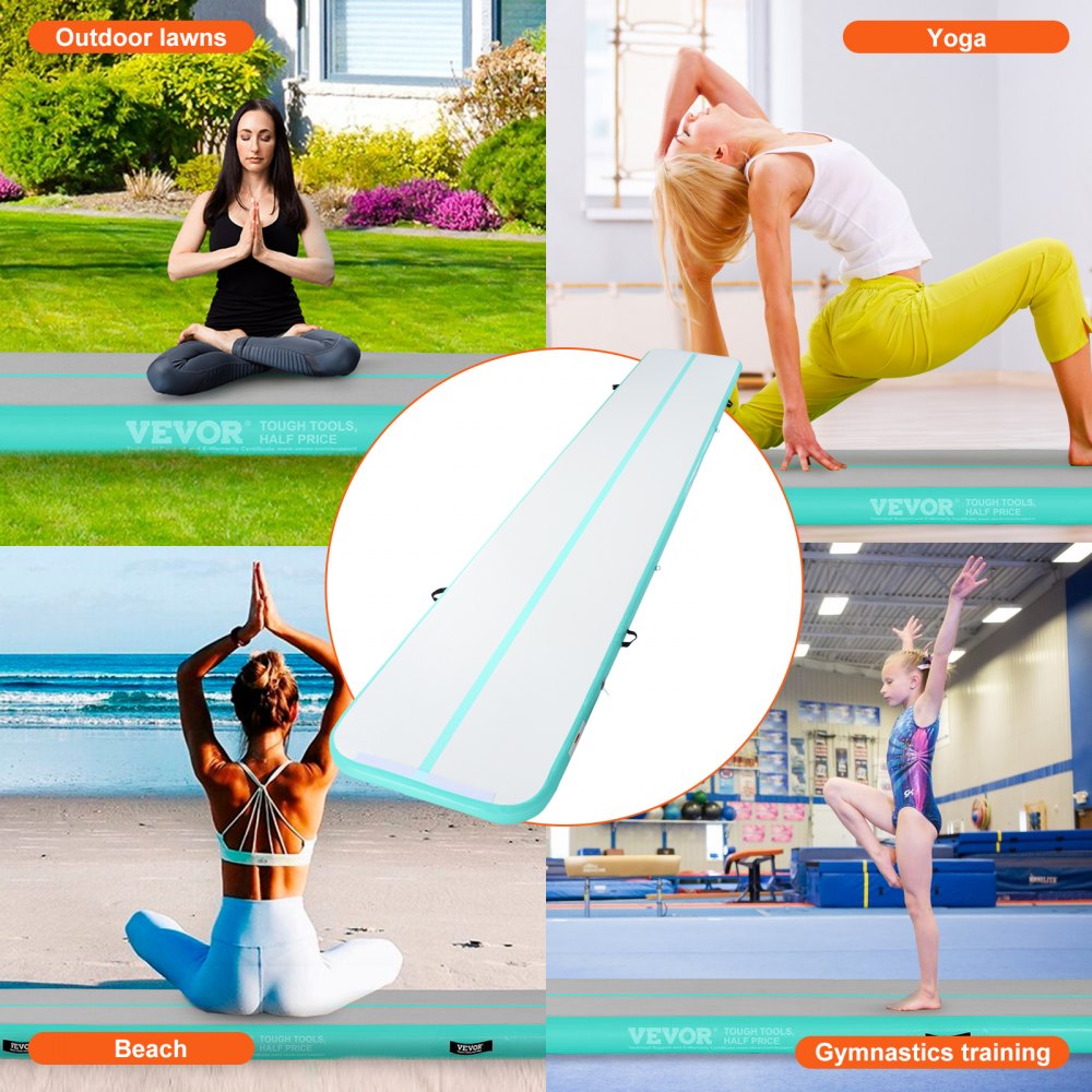 VEVOR Gymnastik-Luftmatte Aufblasbare Gymnastik-Tumbling-Matte, Tumbling-Bahn mit Elektrischer Pumpe, 598 x 101 x 10 cm Trainingsmatten für den Heimgebrauch/Fitnessstudio/Yoga/Cheerleading Grün