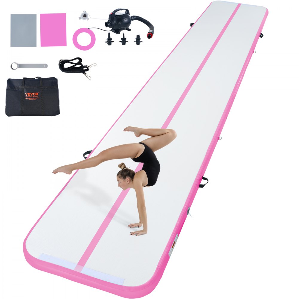 VEVOR Gymnastik-Luftmatte Aufblasbare Gymnastik-Tumbling-Matte, Tumbling-Bahn mit Elektrischer Pumpe, 598 x 101 x 10 cm Trainingsmatten für den Heimgebrauch/Fitnessstudio/Yoga/Cheerleading Pink