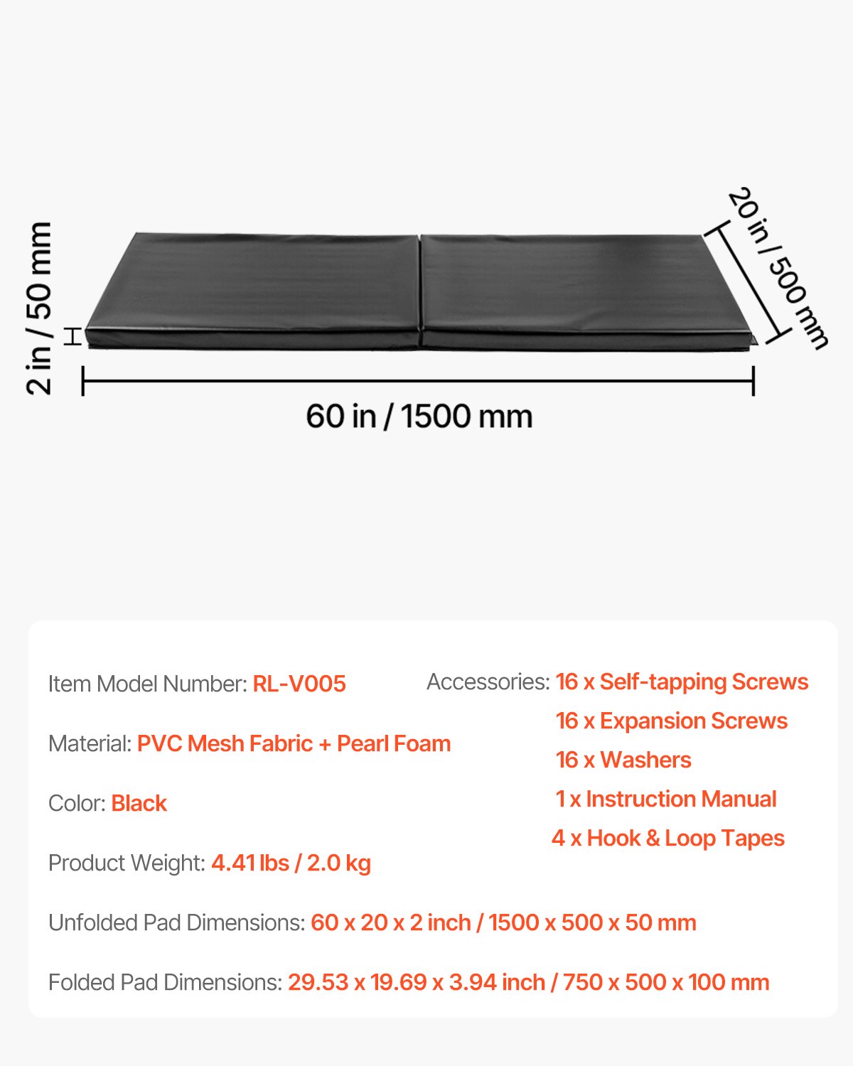 VEVOR Wandpolster für Fitnessstudios (150 x 50 x 5 cm) reißfeste Wandmatte, abnehmbare Schaumstoffpolsterung mit hoher Dichte zur Wandmontage für Basketballplätze, Schutzpolster für Garage Keller