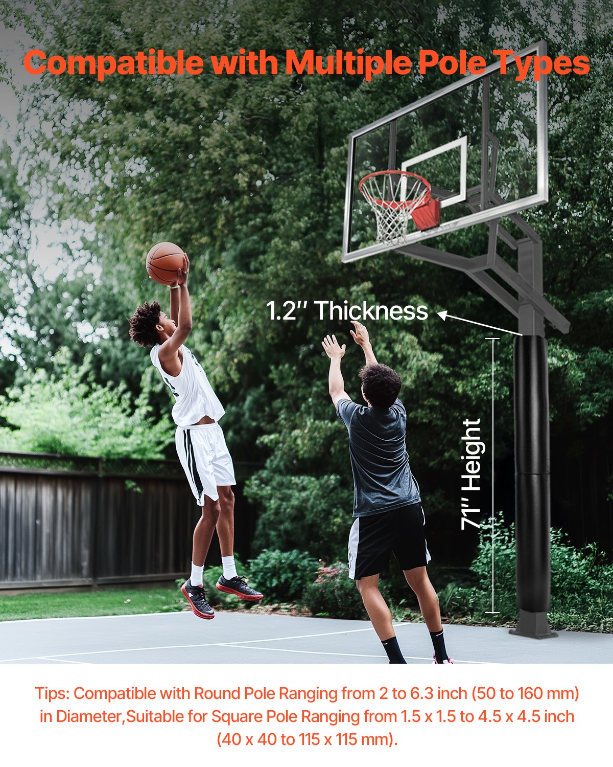 VEVOR Basketball Polster (180 cm hoch) Polsterung kompatibel mit quadratischen Stangen (40 x 40 bis 115 x 115 mm) und runden Stangen (Außendurchmesser 50–160 mm) Schutzpolsterung für Keller Garage