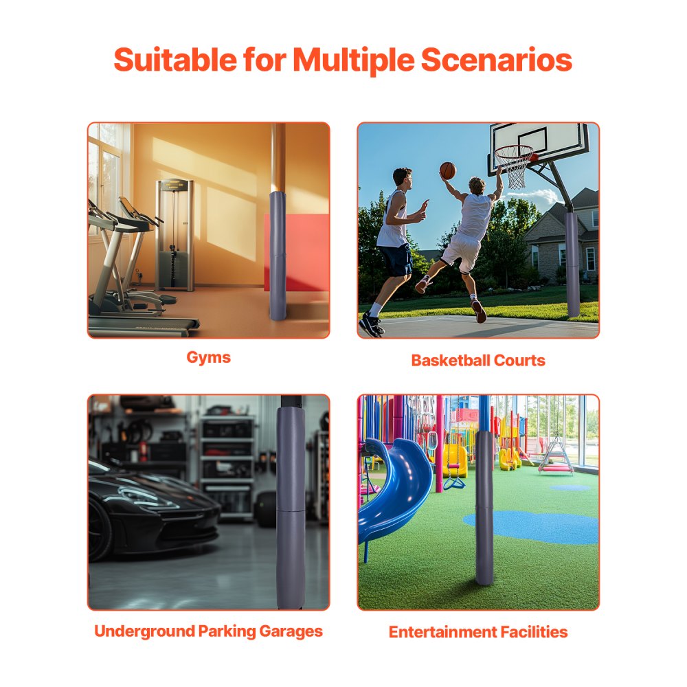 VEVOR Basketball Padding (180 cm high) Padding compatible with square poles (40 x 40 to 115 x 115 mm) and round poles (outer diameter 50-160 mm) Protective padding for basements Gray