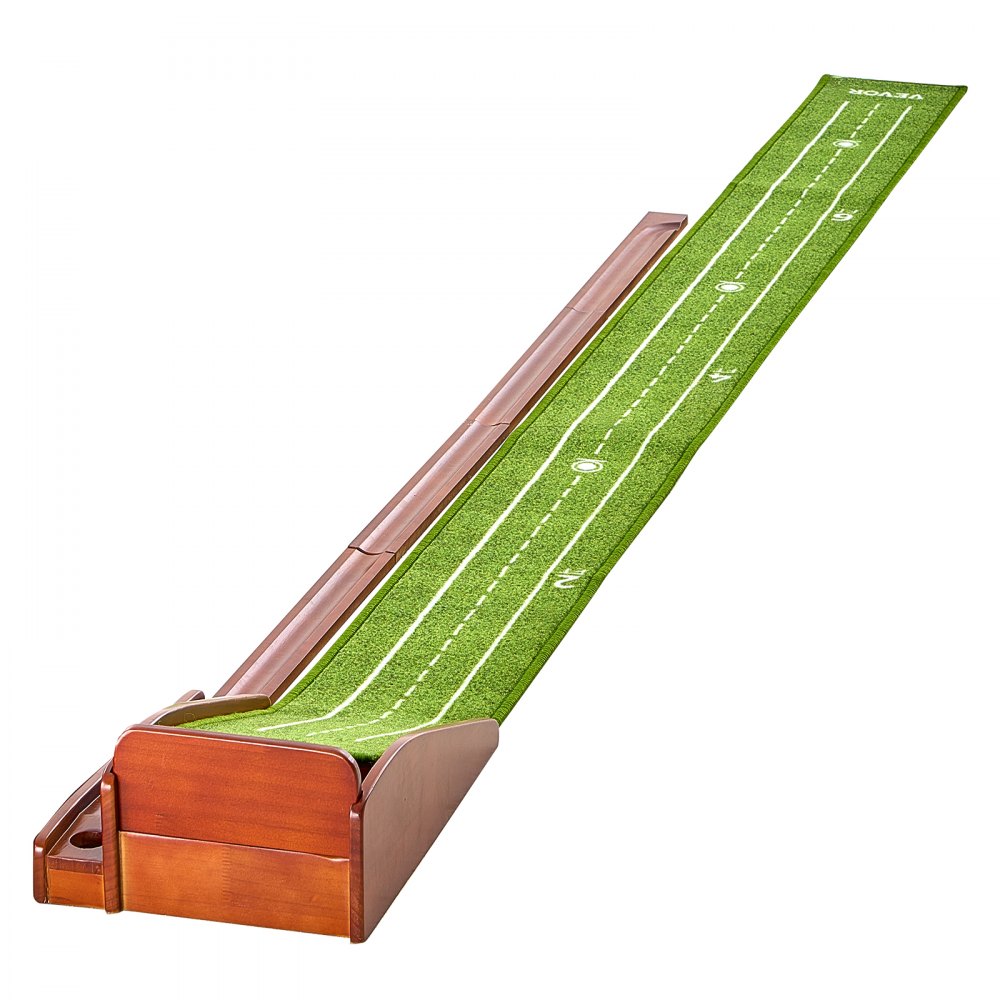 VEVOR Golf Puttingmatte, Golfmatte mit 1 Löchern, Indoor Golf Übungsmatte, Minigolf-Set mit automatischer Ballrückführung, Ausrichtungsleitfaden, Holzbasis, Golf-Trainingsgeräte, Grün, zu Hause