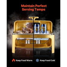 VEVOR Chafing Dish Set Speisenwärmer Edelstahl mit Pfannen in voller Größe (8,5 L), rechteckiger Wärmespender mit sichtbarem Deckel & Wasserpfannenständer & Brennstoffhalter, für Partys Gold