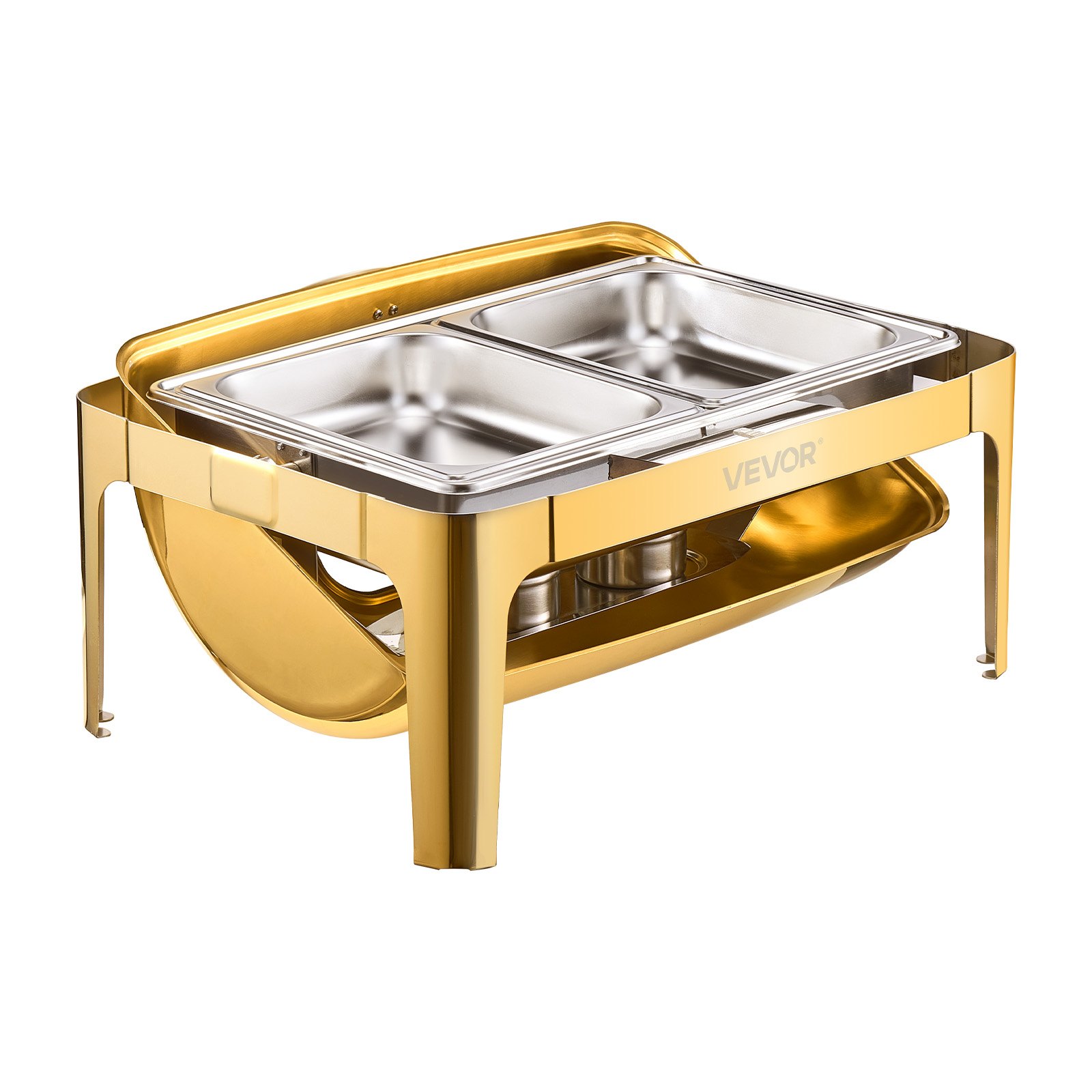 VEVOR Chafing Dish Set Speisenwärmer Edelstahl mit Pfannen in voller Größe (8,5 L), rechteckiger Wärmespender mit sichtbarem Deckel & Wasserpfannenständer & Brennstoffhalter, für Partys Gold