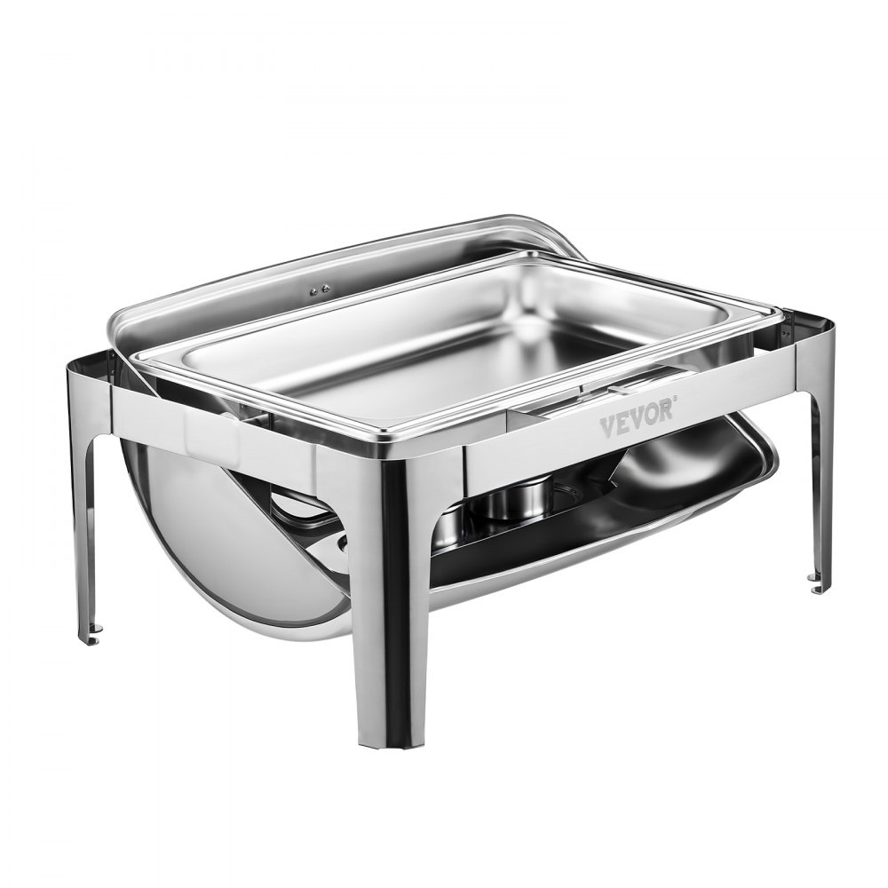 VEVOR Chafing Dish Set Speisenwärmer Edelstahl mit Pfannen in voller Größe (8,5 L), rechteckiger Wärmespender mit Roll Top Deckel & Wasserpfannenständer & Brennstoffhalter, für Buffet Silber