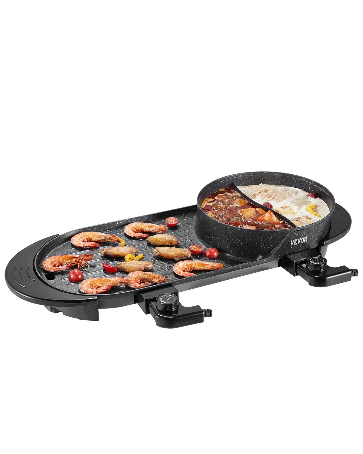 VEVOR Hot Pot mit Grill, 2200 W 2 in 1 elektrischer rauchfreier Grill und Hot Pot, koreanischer BBQ Shabu Feuertopf mit separater doppelter Temperaturregelung & antihaftbeschichteter Pfannen