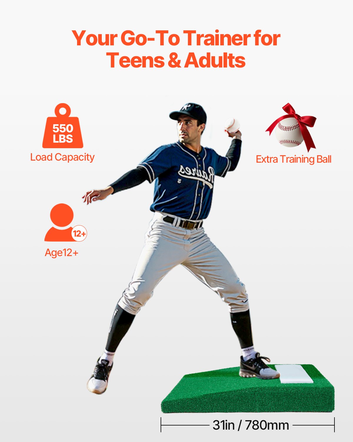 VEVOR Pitching Mound, tragbarer Baseball Pitcher Mound, 31 Zoll Pitching-Trainingsausrüstung (Oudoor / Indoor), Softball-Pitching-Hilfen mit Antifade-Rasen & Pitching-Gummi & Tragegriff