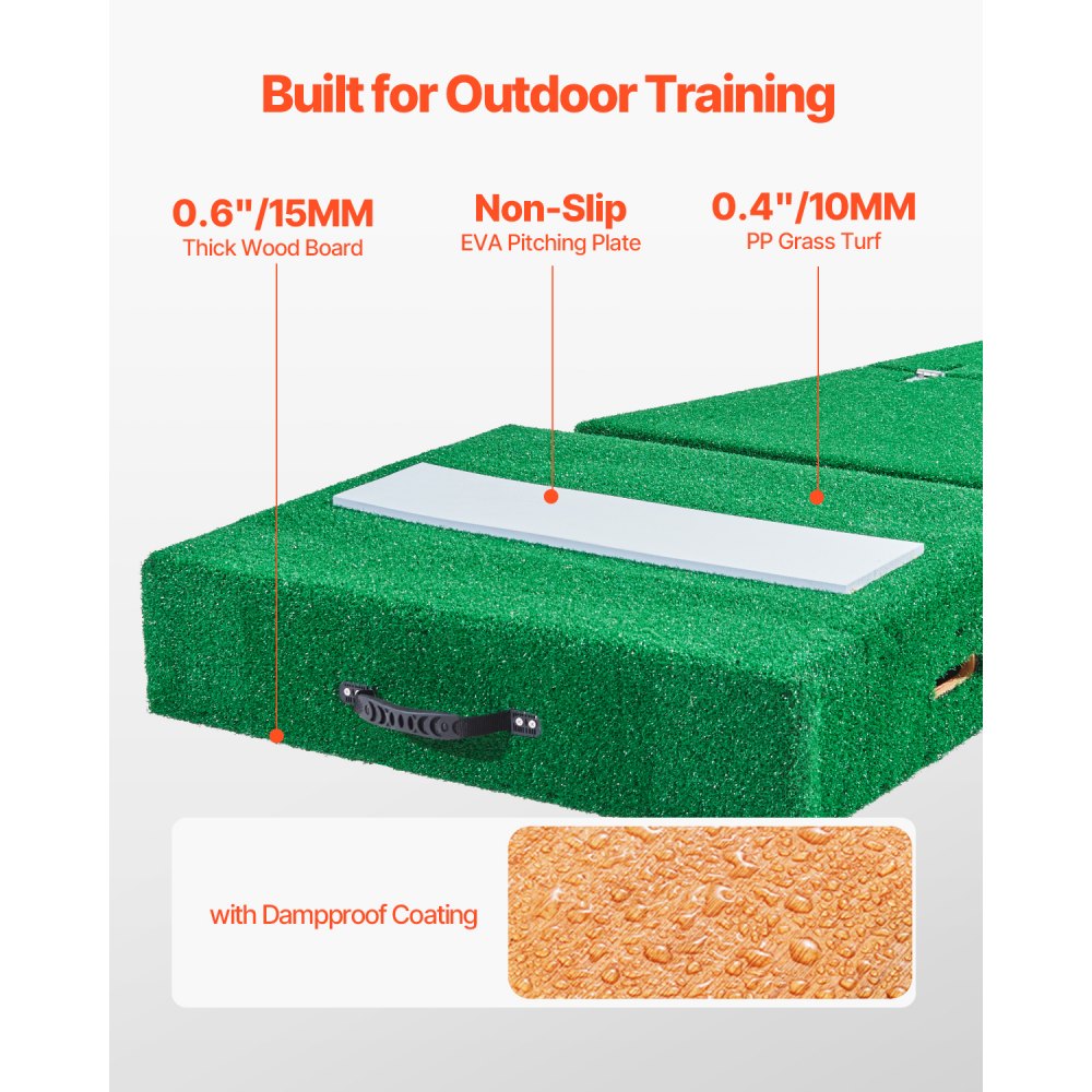 VEVOR Pitching Mound, tragbarer Baseball Pitcher Mound, 77 Zoll Pitching-Trainingsausrüstung (Oudoor / Indoor), Softball-Pitching-Hilfen mit Antifade-Rasen & Pitching-Gummi & Tragegriff