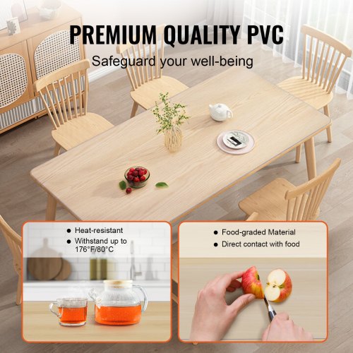 VEVOR Tischfolie Tischschutz Transparent 1,5 mm Dicke, Tischschutz-Folie PVC 918 x 1852 mm Rechteckige Tischdecke Tischfolie Abwaschbar Verschleißfest