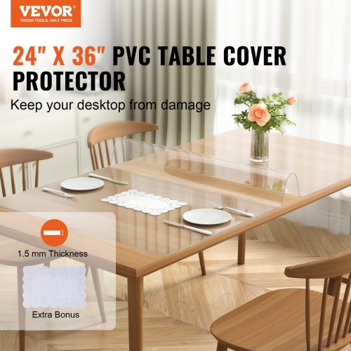 VEVOR Tischfolie Tischschutz Transparent 1,5 mm Dicke, Tischschutz-Folie PVC 613 x 922 mm Rechteckige Tischdecke Tischfolie Abwaschbar Verschleißfest